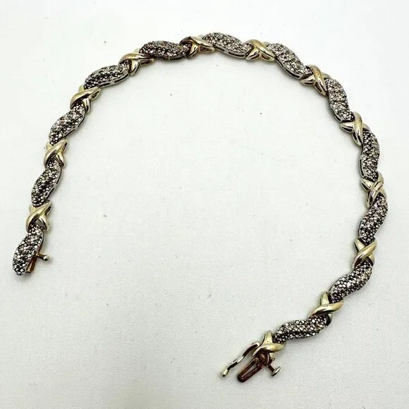 8" genuine diamond and vermeil over sterling silver, stamped bracelet! - Picture 1 of 10